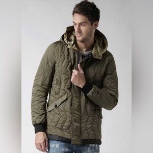 Scotch & Sofa Quilted Hooded Parka Jacket Men's Size Large - Olive Green